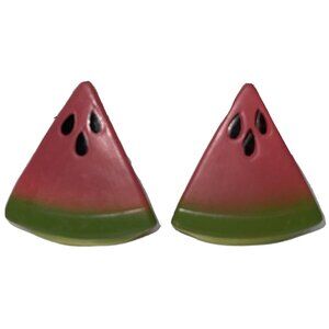 Vintage Watermelon Slice salt and pepper shakers; Summer Red Green Fruit Seeds